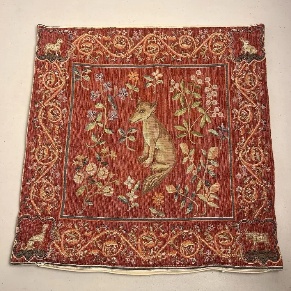 Medieval Fox Tapestry Pillow Cushion Cover Jacquard Woven France Goblus 18x19